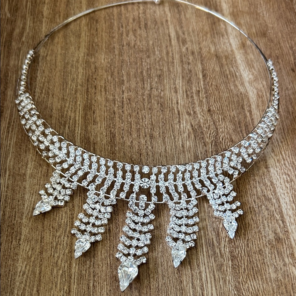 Crystal Statement Necklace - Silver Tone